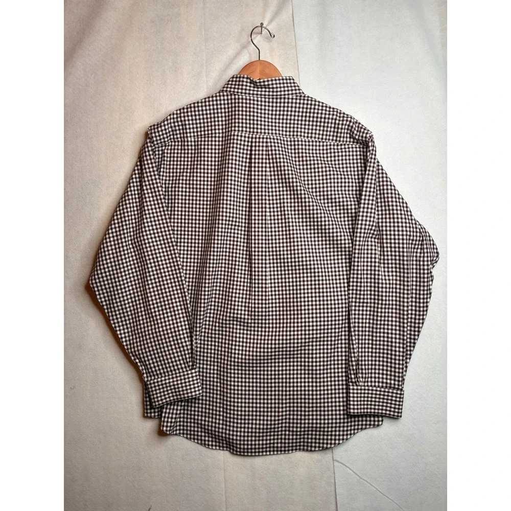 Brooks Brothers Non-Iron‎ Button Down Shirt Mens L Regular Fit Gingham Burgundy